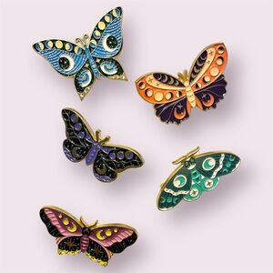 🎁Set of 5 Celestial Butterfly Enamel Pins Moon Phases Moth Astrology Gold Pins